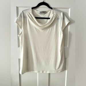 Stretch Knit Cowl-Neck Short-Sleeve Top